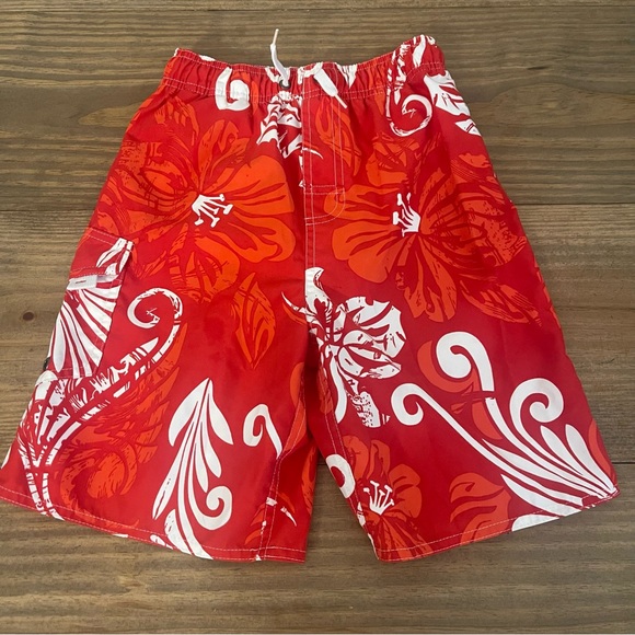 First Wave Boys Swim Trunks Board Shorts Size 8 Drawstring, Elastic Waist Red - Picture 1 of 10